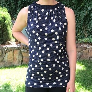 THE LIMITED Navy Polka Dot Sleeveless Blouse Small